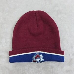 VINTAGE Colorado Avalanche Beanie Hat Cap Burgundy Blue NHL Hockey Cuff Knit Men